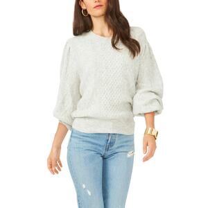 1.STATE Variegated Cables Crew Sweater in Silver Grey Size L